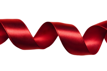 Elegant red satin ribbon swirl isolated festive decoration celebration gift wrapping material texture isolated on transparent background