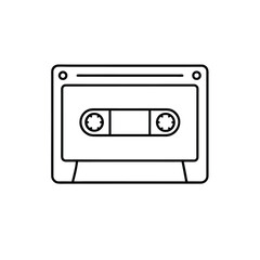 Minimalist Line Art of Vintage Audio Cassette Tape – Monochrome Retro Music Icon in Black and White