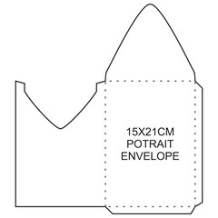 Blueprint for a 15x21cm Portrait Envelope Design.