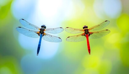 Two Dragonflies in Flight Outdoors