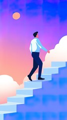 businessman running up stairs toward success