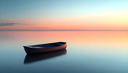 Naklejka premium A boat floating on the surface of calm waters