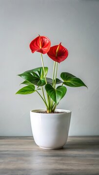 Red Anthurium Houseplant in White Ceramic Pot