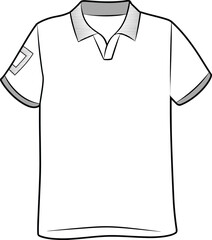 Polo shirt design, flat sketch, vector illustration, fashion CAD, apparel template, garment outline, technical drawing, clothing vector, collar detail, sleeve detail