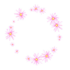 Pink marigold flowers frame border, hand drawn watercolor illustration isolated on white background. Can be used for cards, invitation and other printed products.