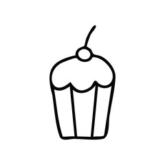 Cupcake with Cherry Outline Icon