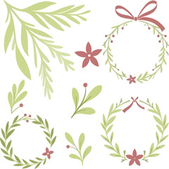 Fototapeta premium Elegant Botanical Illustration with Wreaths Flowers and Greenery on White