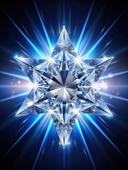 Sparkling star-shaped diamond with sharp facets surrounded by a halo of soft light