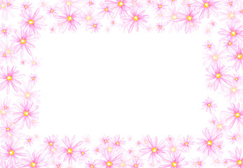 Pink marigold flowers frame border, hand drawn watercolor illustration isolated on white background. Can be used for cards, invitation and other printed products.