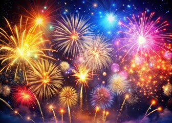 Sparkling fireworks exploding in the night sky with vibrant colorful sparks and lights