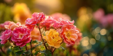 The Dew-Kissed Roses in a Vibrant Spring Garden