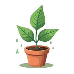 Fototapeta premium Vibrant green plant in terracotta pot, watered for growth, symbolizing nature's renewal, isolated graphic with transparent background for versatile use