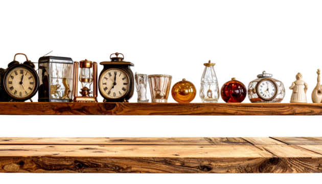 Wooden shelf displaying home decoration with transparent background - Powered by Adobe
