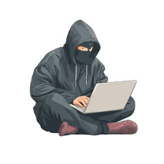 A Hacker using laptop, committing digital crime.