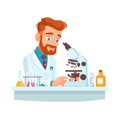 A scientist focused on laboratory research with a microscope.