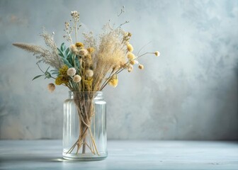 Frosted Glass Vase with Dried Flowers and Greenery