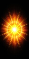 Obraz premium Sun flare shining brightly in the sky with vibrant orange and yellow hues on a dark black background