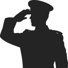 Military officer silhouette, soldier saluting, patriotic respect, armed forces tribute, national defense honor, war hero figure, duty service illustration, army respect uniform