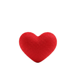 Fototapeta premium A perfectly symmetrical, soft red felt heart with delicate wool fibers and fuzzy texture, isolated on a seamless transparent background, shadowless studio lighting. Concept of pure love