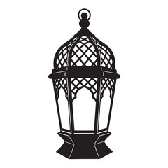 black and white silhouette vector of classic arabian lantern on white background