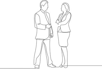 Two Business Professionals in Discussion. One Continuous Line Drawing of Collaboration and Project Strategy
