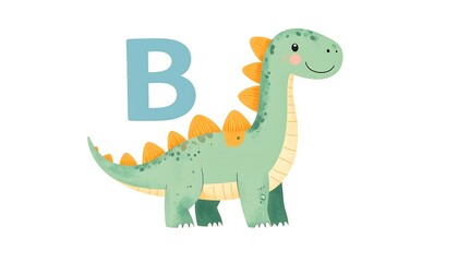 Fototapeta premium Cute cartoon dinosaur next to letter B