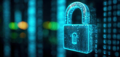 The Neon Padlock Over a Digital Security Landscape in a Cyber World