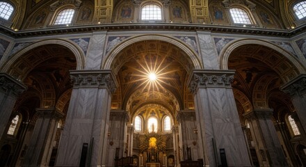 Fototapeta premium Grand Interior of a Majestic Cathedral with Ornate Golden Domes