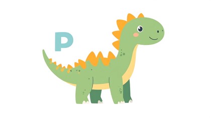 Cute cartoon dinosaur with letter P