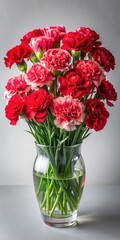 Fototapeta premium Beautifully arranged red edged carnation bouquet in a vase