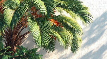 Palm leaf shadow isolated on white background, tropical foliage overlay