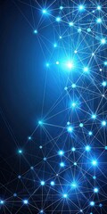 Geometric Network of Lines and Glowing Dots on Blue Background