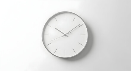 Minimal White Wall Clock Showing Time on Clean Background for Time Management, Deadlines and Punctuality Concepts