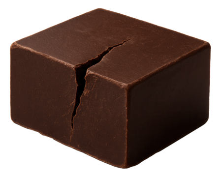 Chocolate block with a single fracture line, accentuating its dense structure.