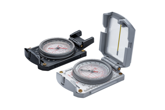 Navigational compasses for hiking and outdoor exploration with precise directional accuracy tools on transparent background