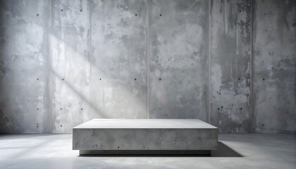 Modern minimalist concrete pedestal with sunlight casting shadows, perfect for product display or architectural visualization