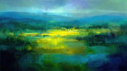Fototapeta premium Vast landscape, vibrant colors, blurred mountains