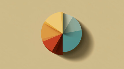 A minimalist circular brown and blue pie chart illustration on a beige background, showcasing data visualization with clean, modern design and subtle elegance.