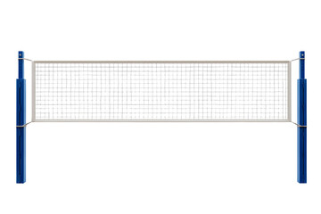 Volleyball net with blue posts on a for sports and recreation isolated on transparent background