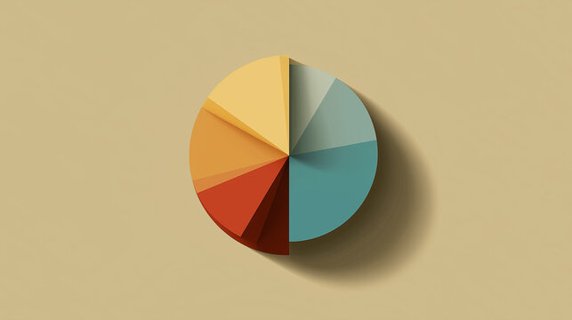 A minimalist circular brown and blue pie chart illustration on a beige background, showcasing data visualization with clean, modern design and subtle elegance.