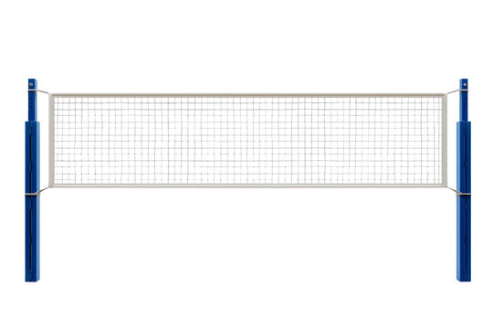 Volleyball net with blue posts on a for sports and recreation isolated on transparent background