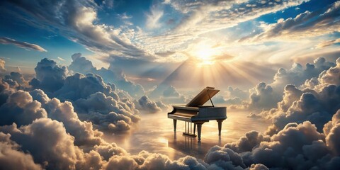 Fototapeta premium Dreamy Cloudy Piano Scene