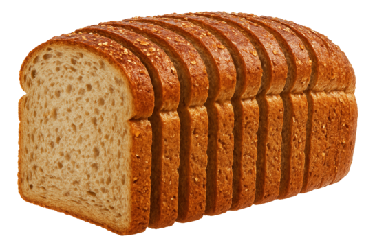 Sliced multigrain loaf with a firm crumb dotted with small air pockets.