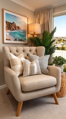 Armchair with Coastal Painting and Natural Light