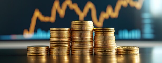 Stack of coins with financial graph and chart showing business growth and investment concept