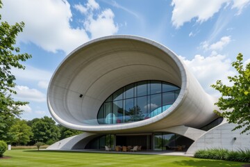 Fototapeta premium a curved roof arch in modern architecture constructed from reinforced concrete shells with post tensioned steel cables achieving fluid form and structural stability