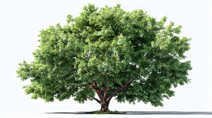 Obraz premium A lush green deciduous tree with a full canopy of leaves isolated on a white background