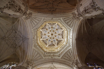 sculpted vaults in a gothic cathedral in burgos in spain