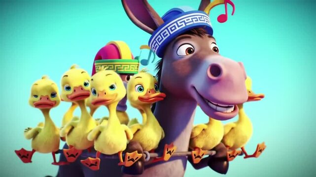 Animated donkey and ducklings