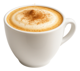 A cappuccino with a delicate cinnamon sprinkle hovering in the atmosphere.